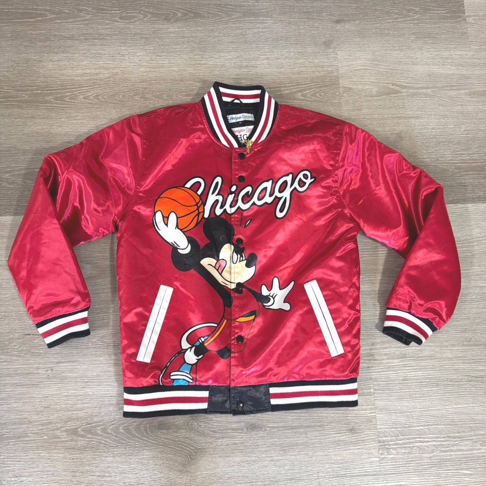 Headgear Classics Mickey Mouse Jacket Youth XL Red Chicago Satin Varsity Bomber
